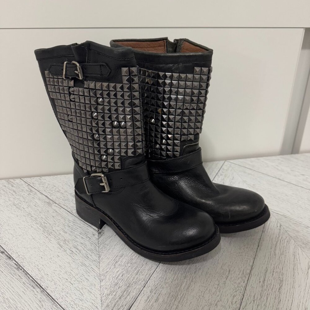 Zigi Girl | Taunt Black Leather Studded Moto Boots - Size 8.5